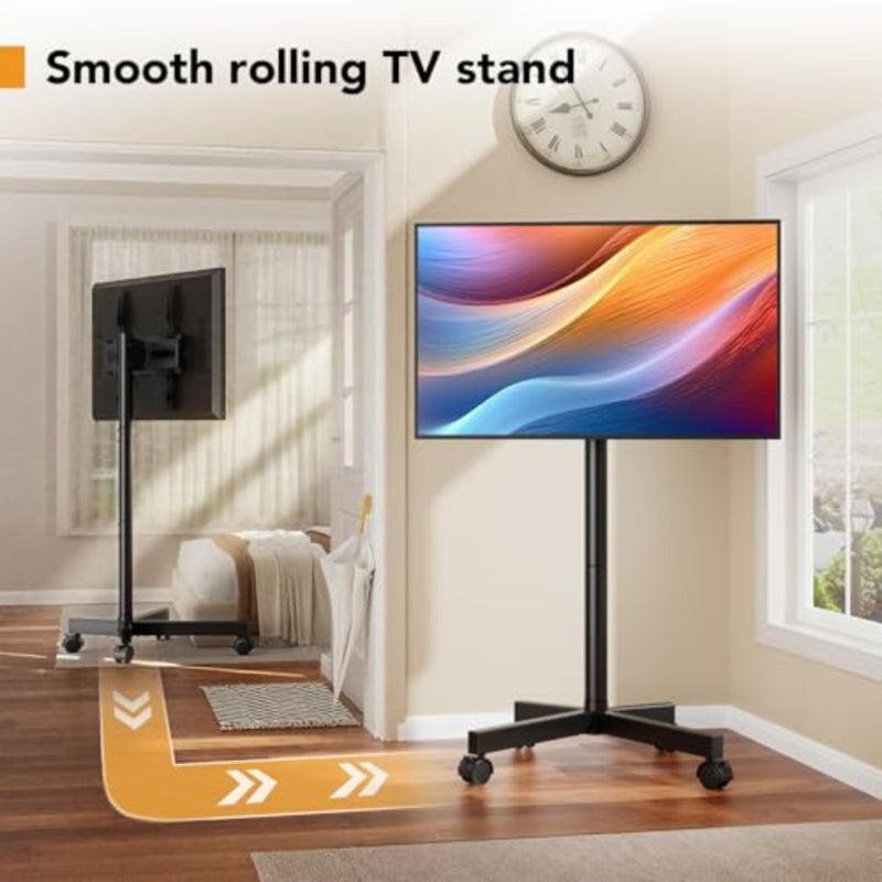 Mobile TV Stand for 23-60 Inch LCD LED Flat/Curved Screens, Steel Black Rolling Cart with Tilt Height Adjustment, 77Lbs Capacity, Wheels, VESA 400x400mm - Image 4