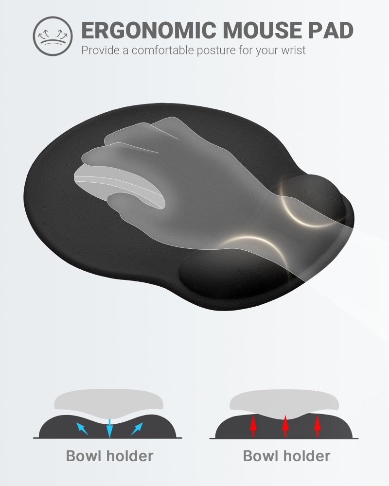 Laborio Ergonomic Mouse Pad with Wrist Rest, Large Mousepad(10.6'' x 9''), Wrist Support Mouse Mat with Non-Slip Base, Pain Relief for Laptop & Computer (Black) - Image 2