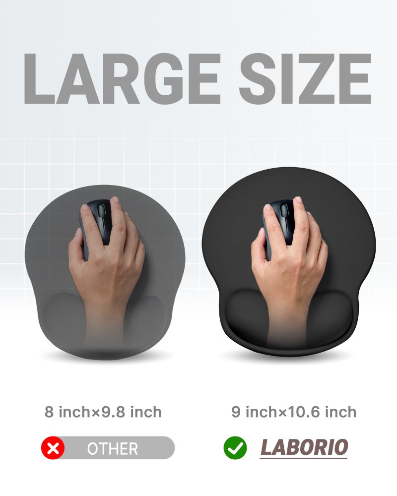 Laborio Ergonomic Mouse Pad with Wrist Rest, Large Mousepad(10.6'' x 9''), Wrist Support Mouse Mat with Non-Slip Base, Pain Relief for Laptop & Computer (Black) - Image 4