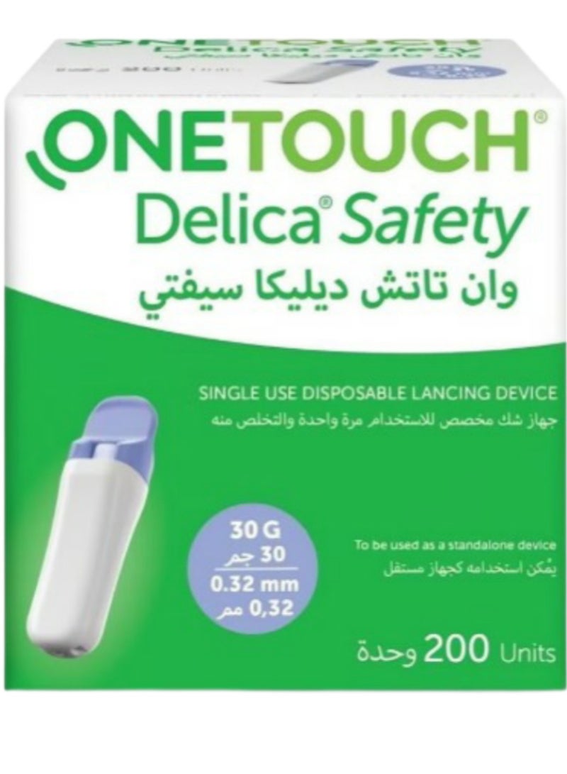 ون تاتش ون تاتش ديليكا سيفتي، لانسيت، 30 جرام - 200  وحدة  جهاز شك  مخصص للاستخدام مرة واحدة والتخلص منه 