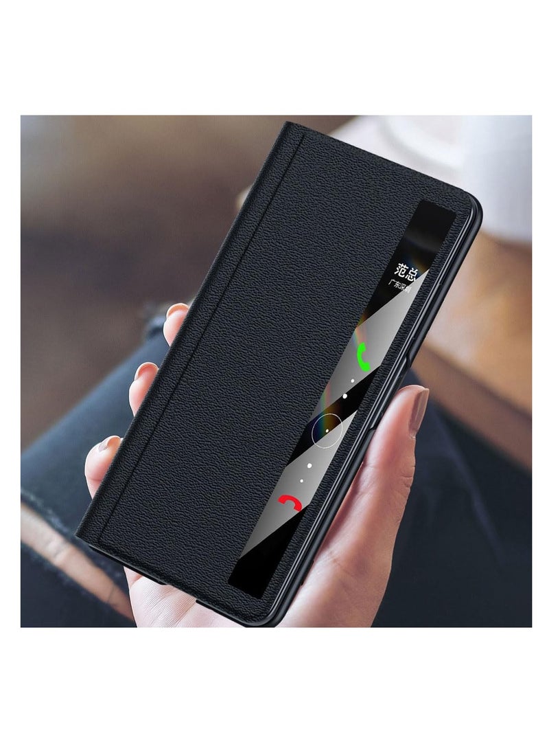 Aookay - For Honor Magic V2 Genuine Leather Flip Case with Smart Touch View Window and Kickstand, Ultra-thin Drop-proof Phone Case for Magic V2 (Magic V2) - Image 1