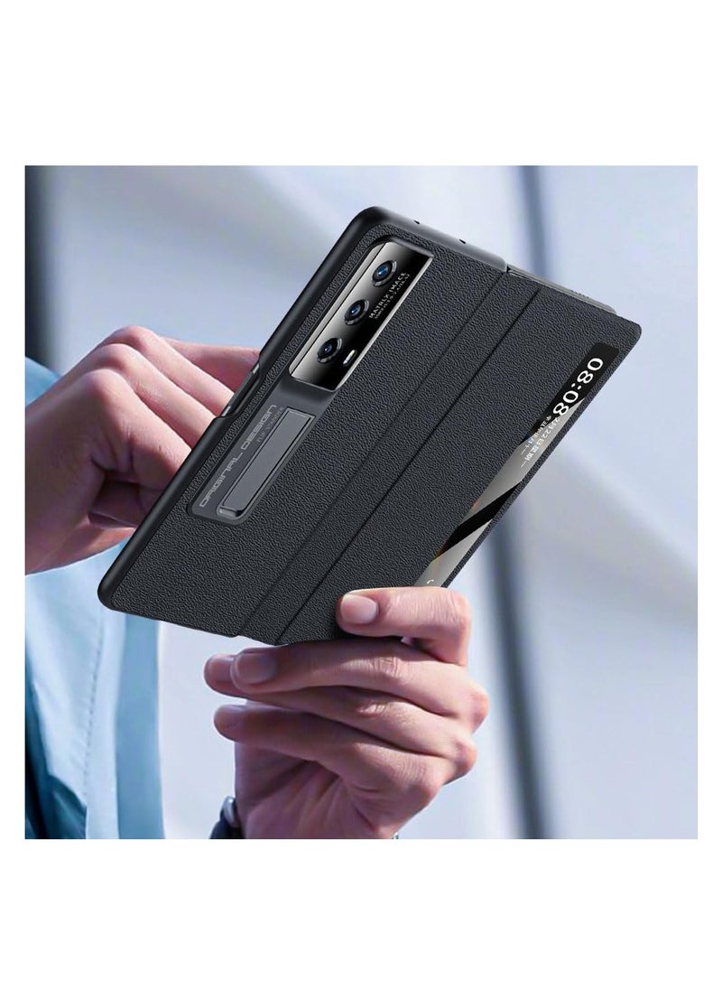 Aookay - For Honor Magic V2 Genuine Leather Flip Case with Smart Touch View Window and Kickstand, Ultra-thin Drop-proof Phone Case for Magic V2 (Magic V2) - Image 1