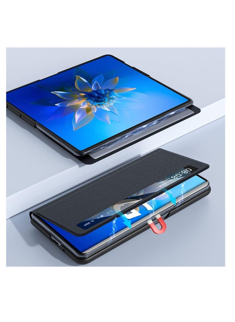 Aookay - For Honor Magic V2 Genuine Leather Flip Case with Smart Touch View Window and Kickstand, Ultra-thin Drop-proof Phone Case for Magic V2 (Magic V2) - Image 1