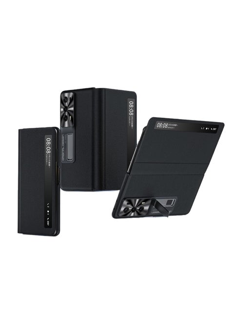 For Honor Magic V2 Genuine Leather Flip Case with Smart Touch View Window and Kickstand, Ultra-thin Drop-proof Phone Case for Magic V2 (Magic V2)