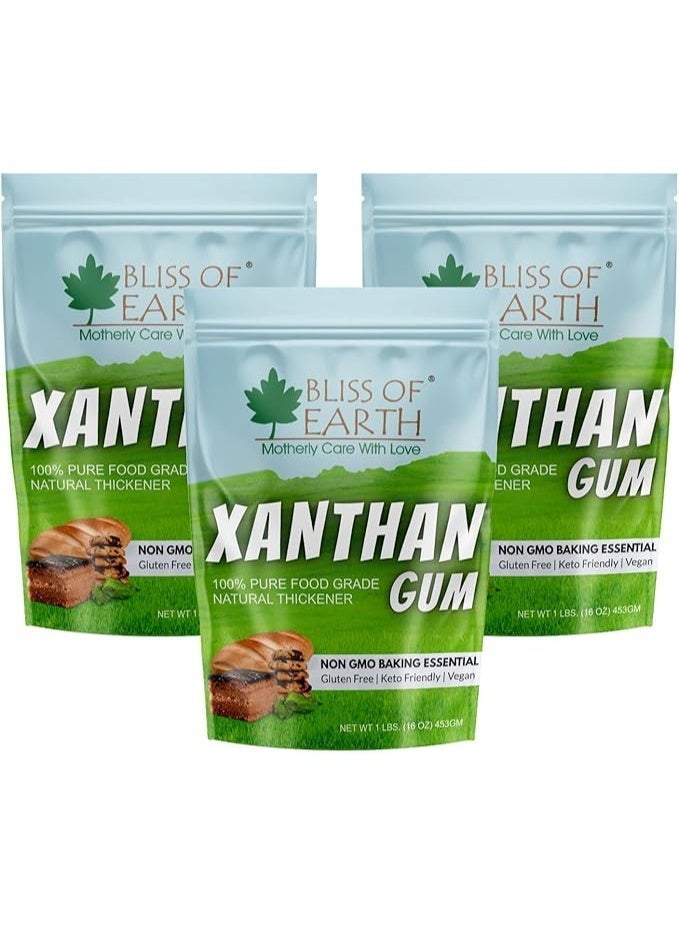Bliss of Earth Xanthan Gum 453g(Pack of 3) | Ultra Strong Food Grade Thickener Powder | Gluten Free Baking Essential | Keto Vegan Stabilizer | Instant Sauce, Dressing, Ice Cream Texture Enhancer | High Performance Binder - Image 1