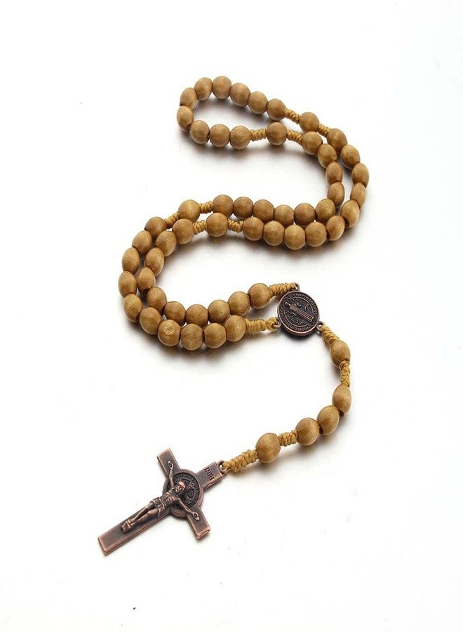 KOMI Handmade Wooden Catholic Rosaries, Wood Christian Prayer Beads Holy Soil Medal & Cross, Catholic Wooden Rosary Beads for Men - Image 1