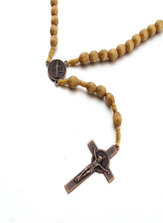 KOMI Handmade Wooden Catholic Rosaries, Wood Christian Prayer Beads Holy Soil Medal & Cross, Catholic Wooden Rosary Beads for Men - Image 2