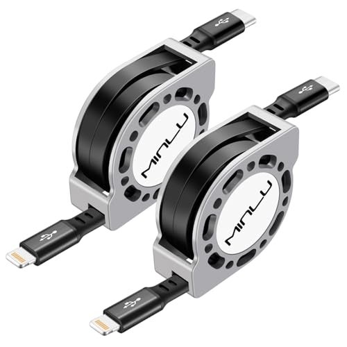 MINLU USB Type C to Lightning Cable 4Ft 2Pack, Retractable iPhone Charger Fast Charging for Retractable Car USBC iPhone Cord for iPhone14/13/12/11 Pro Max/XS/XR/X/iPad/CarPlay - Image 1