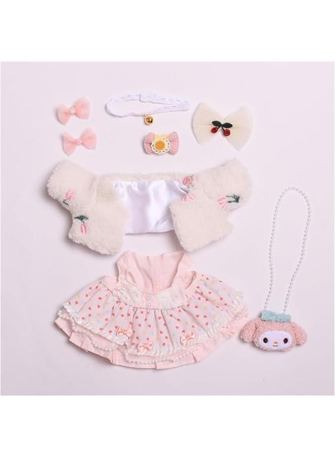 Doll Clothes Sew Beautiful 38cm Doll Clothes Suitable for 38cm /15in labubu Dolls Accessories 4hairbin+1dress+1bag+1coat+1scarf No Doll - Image 2