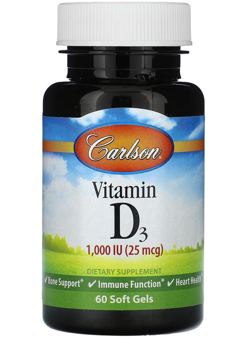 فيتامين د3، 25 ميكروغرام (1,000 وحدة دولية)، 60 كبسولة لينة
