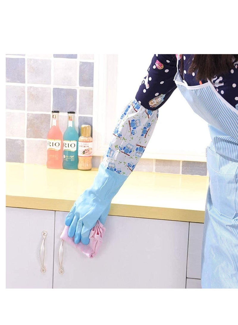 1 Pair of Rubber Gloves for Pond Gutter Drain Cleaning - Long Arm - One Size – Blue Pattern Pond Gloves Antiskid Long Rubber Gloves Drain Gloves Long Sleeve Waterproof Gloves - Image 4