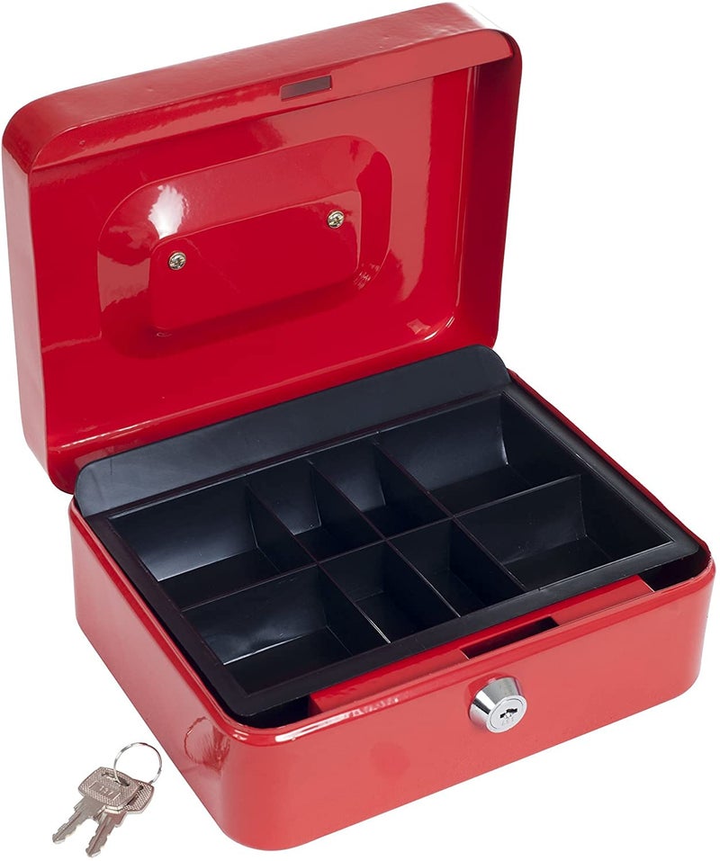 Delzon Glossary Color Metal Cash Box Office,Home,School All in One Multi Use with Plastic 5 Slot Coin Trey 1-Pcs (Multi Color- Black,Blue,White) - Image 2