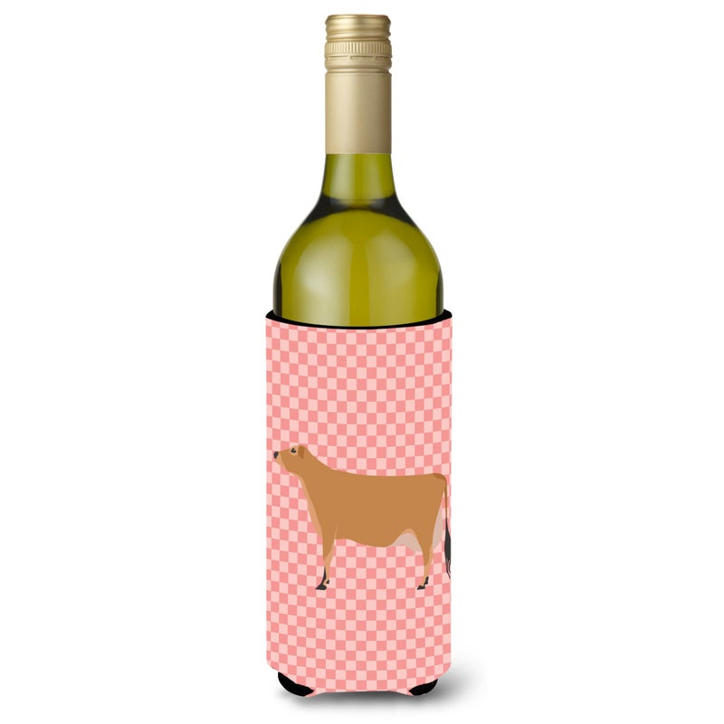 Caroline's Treasures ""Caroline's Treasures Jersey Cow Pink Check Decorative Bottle Hugger  750 ml  Multicolor""