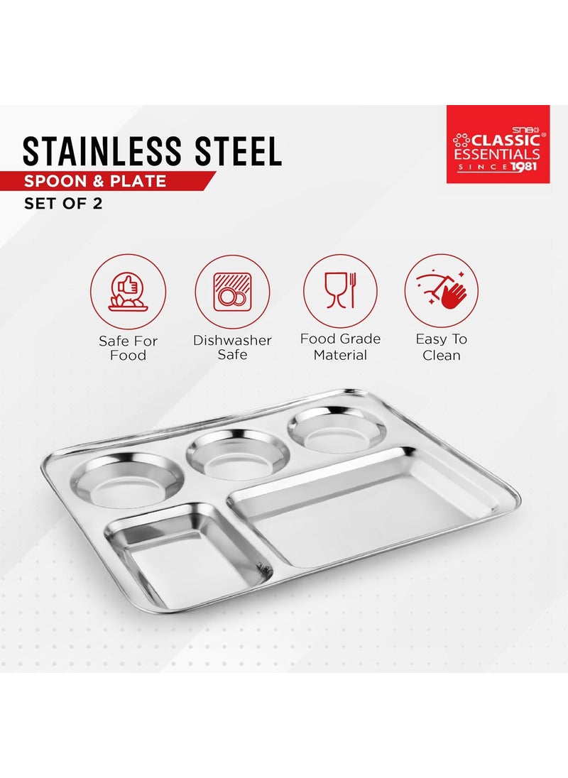 Classic Essentials - CLASSIC ESSENTIALS Stainless Steel Compartment Plate Bhojan Thali, Lunch/Dinner Plate - Image 1