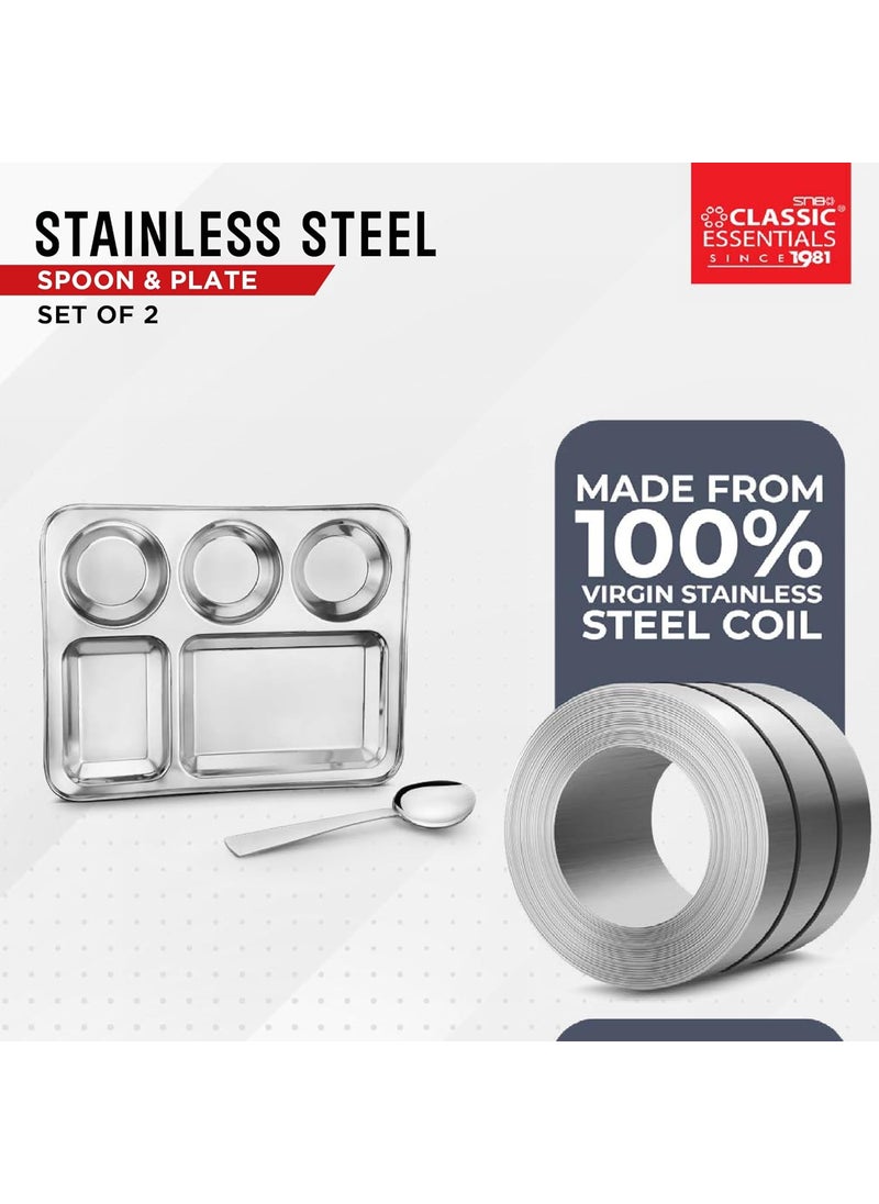 Classic Essentials - CLASSIC ESSENTIALS Stainless Steel Compartment Plate Bhojan Thali, Lunch/Dinner Plate - Image 1