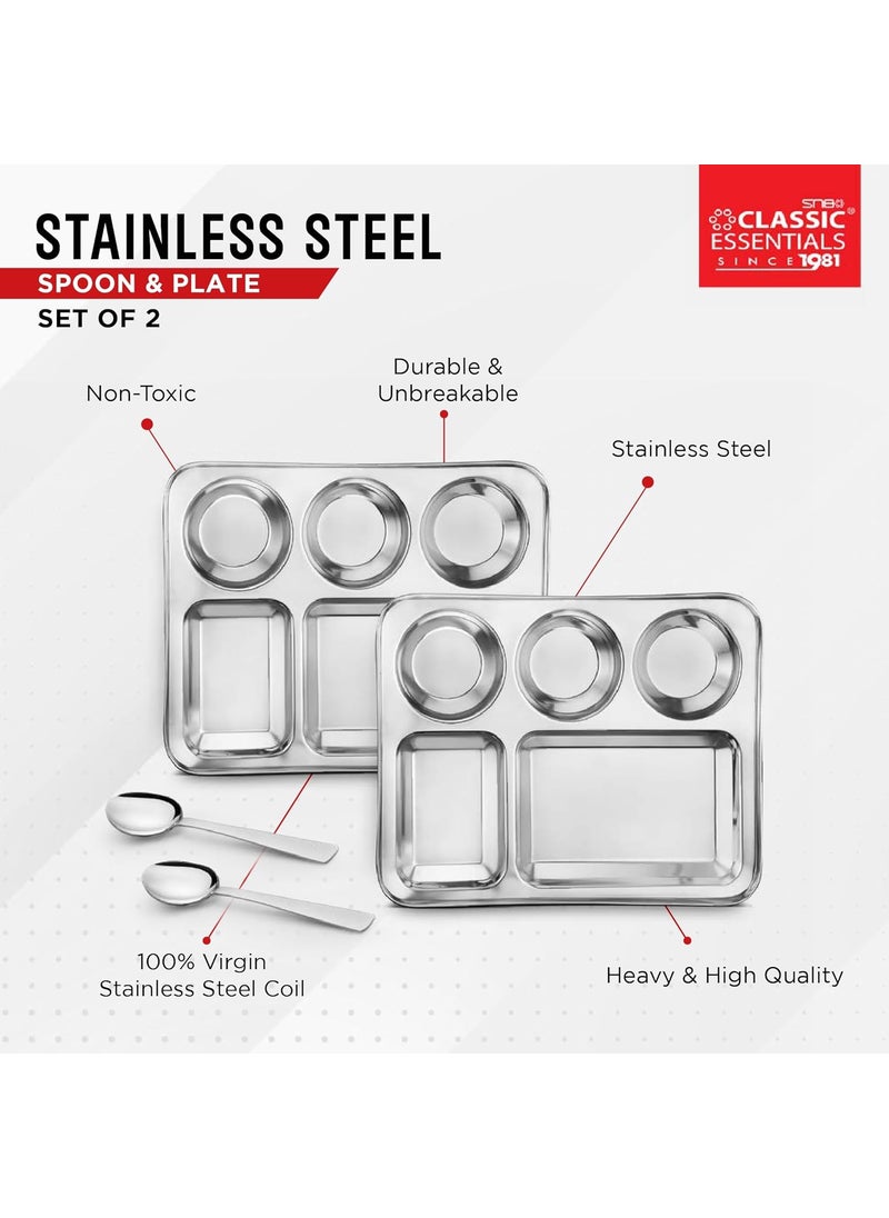 Classic Essentials - CLASSIC ESSENTIALS Stainless Steel Compartment Plate Bhojan Thali, Lunch/Dinner Plate - Image 1