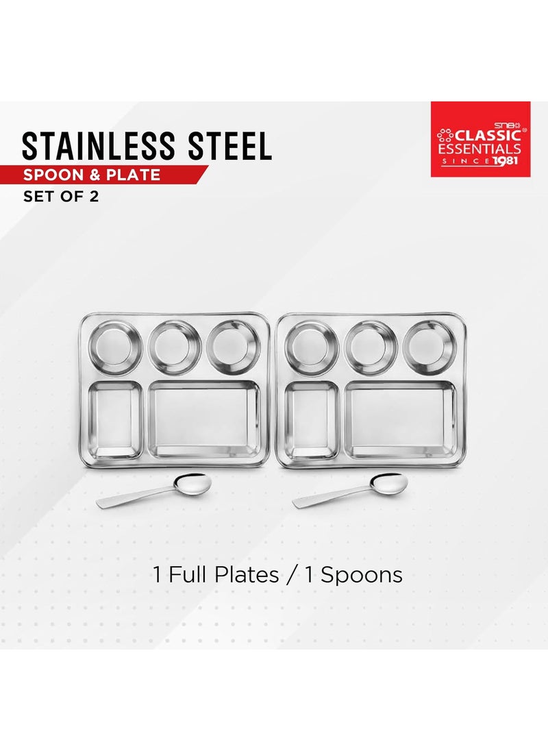Classic Essentials - CLASSIC ESSENTIALS Stainless Steel Compartment Plate Bhojan Thali, Lunch/Dinner Plate - Image 1