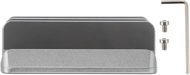 Aluminum Alloy Vertical Laptop Stand and Tablet Base for Office Desk, Dual Holder Rack for Portable Notebooks, Silver Vertical Storage Laptop Riser Compatible with Tablets - Image 1
