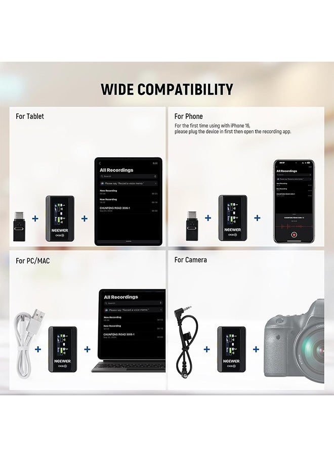 Neewer - Neewer CM28 Wireless Lavalier Microphone System with Charging Case Noise Canceling 4GB Storage 9Hrs Recording 48KHz 16 Bit Uncompressed Audio Lapel Mic Compatible with iPhone iPad Android PC Camera - Image 1