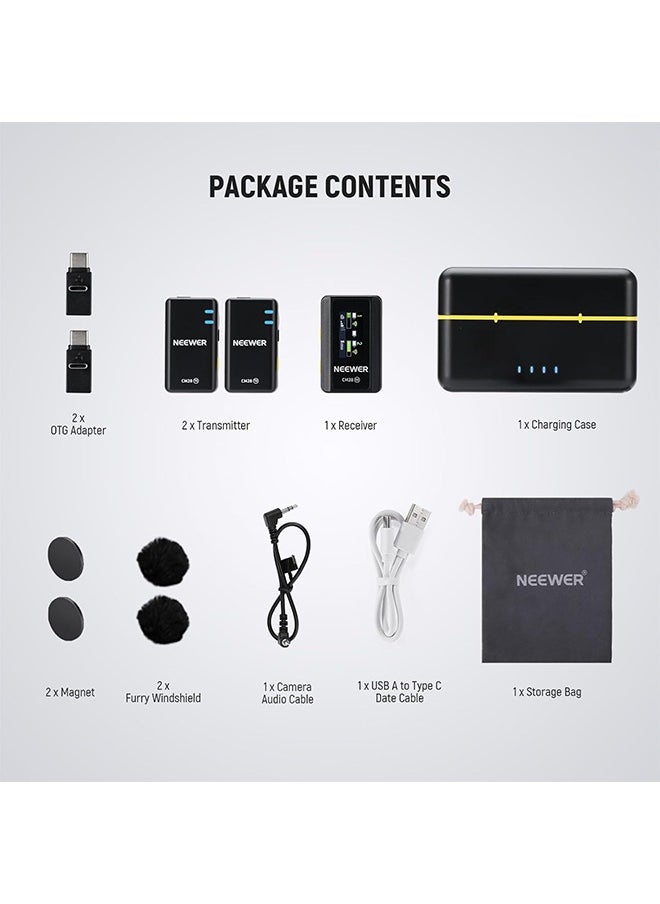 Neewer - Neewer CM28 Wireless Lavalier Microphone System with Charging Case Noise Canceling 4GB Storage 9Hrs Recording 48KHz 16 Bit Uncompressed Audio Lapel Mic Compatible with iPhone iPad Android PC Camera - Image 1