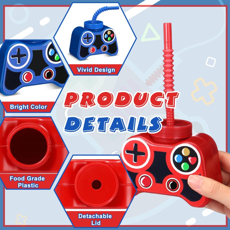 Mifoci 12 Pcs Plastic Video Game Party Cups with Straw and Lid 10oz Gamer Birthday Themed Drink Cups 7th Video Game Party Favors for Kids Toddlers Gamer Birthday Supplies (Yellow,Red,Blue,Black) - Image 3
