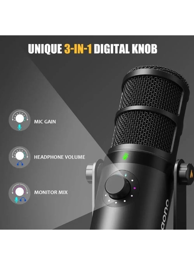 MAONO PD400X Professional USB/XLR Dynamic Microphone for Podcasting, Voice Over, Streaming & Content Creation | Studio-Quality Cardioid Mic with 3-in-1 Smart Knob, Real-Time Monitoring & Tap-to-Mute Function | Premium Metal Build for Professional Recording | Black - Image 4