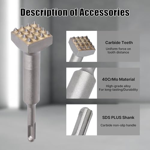 Vearter SDS Plus Bushing Tool 16 Tips, 6'' X 1-1/4'' Square Head Concrete Roughness Coating Remove Bushing Bit for Rotary Hammer, Chisel Drill Bit for Masonry, Brick Wall - Image 2