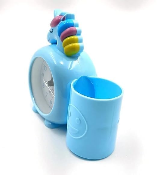 PARTEET Plastic Alarm Analog Clock With Pen Holder For Kids, Bedroom Unicorn Alarm Clock, Watch For Girls Loud Bell Alarm Table Clock For Heavy Sleepers (Blue), 13 Centimeters, 14 CM - Image 5