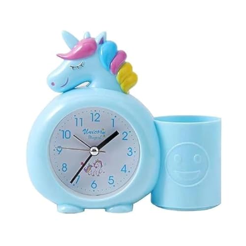 PARTEET Plastic Alarm Analog Clock With Pen Holder For Kids, Bedroom Unicorn Alarm Clock, Watch For Girls Loud Bell Alarm Table Clock For Heavy Sleepers (Blue), 13 Centimeters, 14 CM - Image 1