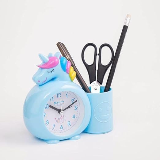 PARTEET Plastic Alarm Analog Clock With Pen Holder For Kids, Bedroom Unicorn Alarm Clock, Watch For Girls Loud Bell Alarm Table Clock For Heavy Sleepers (Blue), 13 Centimeters, 14 CM - Image 4