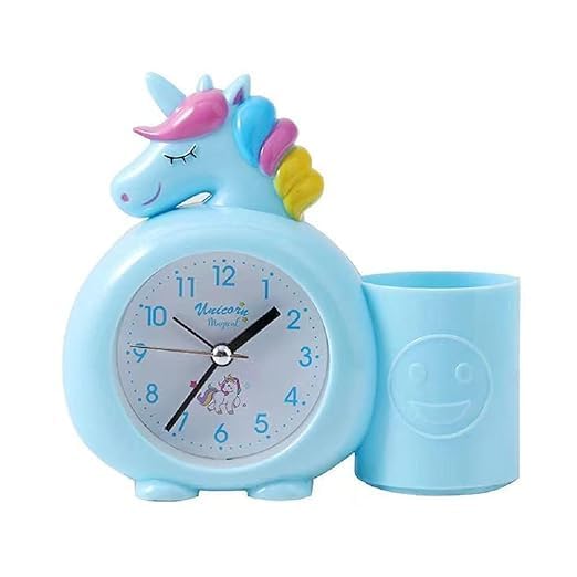PARTEET Plastic Alarm Analog Clock With Pen Holder For Kids, Bedroom Unicorn Alarm Clock, Watch For Girls Loud Bell Alarm Table Clock For Heavy Sleepers (Blue), 13 Centimeters, 14 CM - Image 2