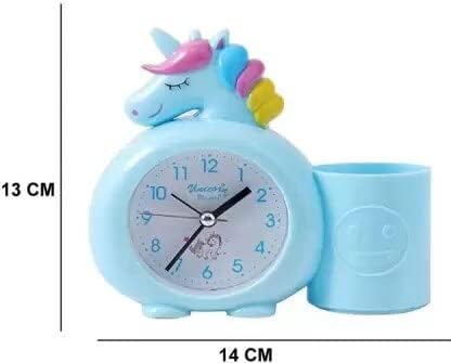 PARTEET Plastic Alarm Analog Clock With Pen Holder For Kids, Bedroom Unicorn Alarm Clock, Watch For Girls Loud Bell Alarm Table Clock For Heavy Sleepers (Blue), 13 Centimeters, 14 CM - Image 3