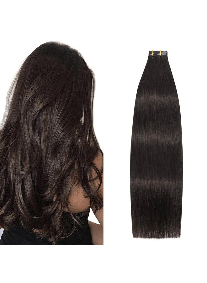 Aison Dark Brown Tape in Hair Extensions Human Hair 100% Remy Human Hair Extensions Silky Straight for Fashion Women 20 Pcs/Package(14Inch #2 30g) - Image 1