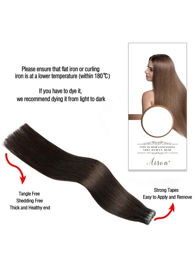 Aison Dark Brown Tape in Hair Extensions Human Hair 100% Remy Human Hair Extensions Silky Straight for Fashion Women 20 Pcs/Package(14Inch #2 30g) - Image 5