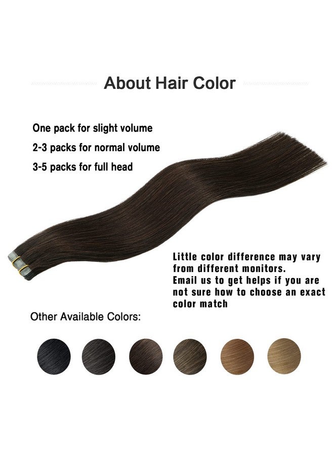 Aison Dark Brown Tape in Hair Extensions Human Hair 100% Remy Human Hair Extensions Silky Straight for Fashion Women 20 Pcs/Package(14Inch #2 30g) - Image 4