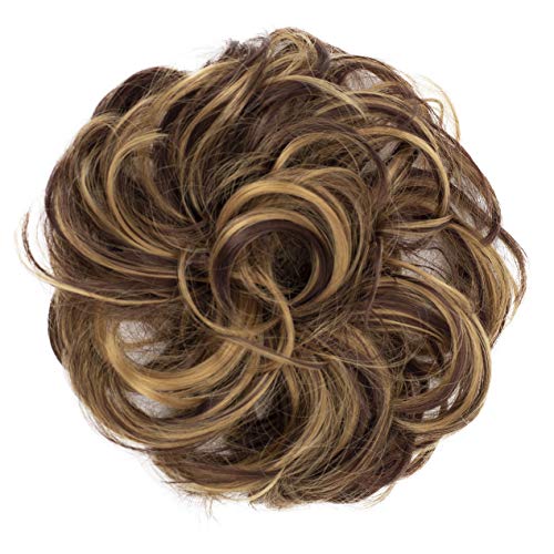 CAISHA Messy Scrunchie Bun Voluminous Wavy Hairpiece Heatresistant Synthetic Fibres Chestnut Brown Dark Blonde Mix G40A - Image 2