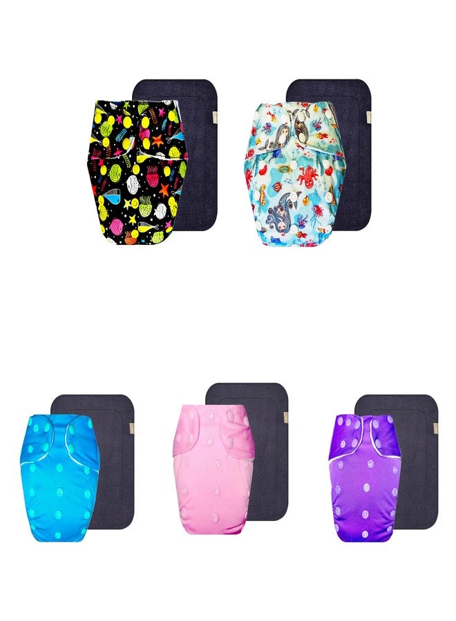 حفاضات قماشية فاخرة من دمبلدو مع حشوة سوداء (عبوة من 5) | ناعمة ولطيفة | تسمح بمرور الهواء | سريعة الجفاف | مناسبة للارتداء طوال اليوم | من 3 أشهر إلى 3 سنوات | للجنسين - Image 1