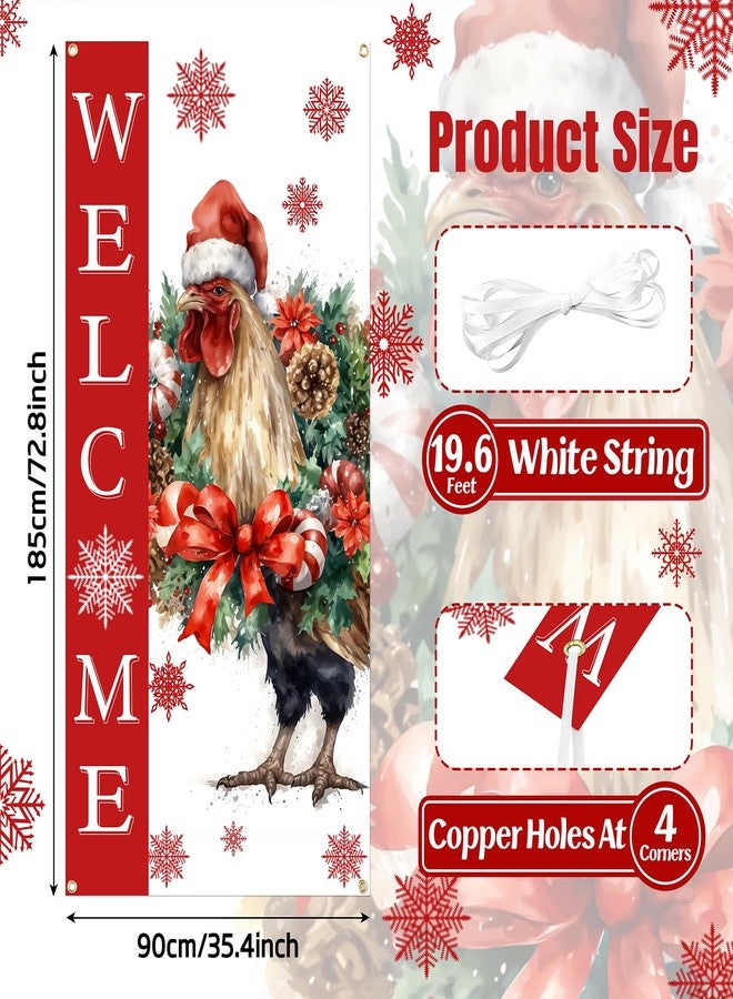 Ticuenicoa Christmas Door Banner Farmhouse Chicken Welcome Porch Sign Unique Xmas Holiday Hanging Rooster Decorations for Front Door Outdoor Indoor - Image 3