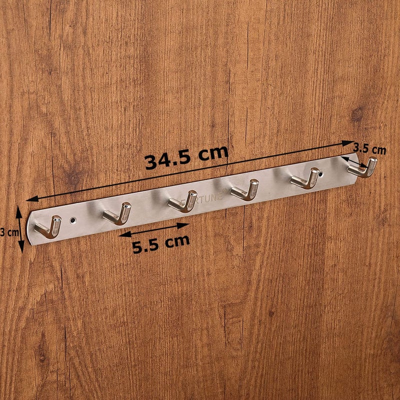 FORTUNE Stainless Steel Wall Hooks for Hanging Cloth and Towel Bathroom Cloth Hooks Hanger, Robe Hooks Rail, Door Hanger for Clothes Hanging Keys (6 Hooks) (Pack of 1) - Image 5