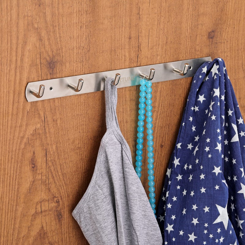 FORTUNE Stainless Steel Wall Hooks for Hanging Cloth and Towel Bathroom Cloth Hooks Hanger, Robe Hooks Rail, Door Hanger for Clothes Hanging Keys (6 Hooks) (Pack of 1) - Image 3
