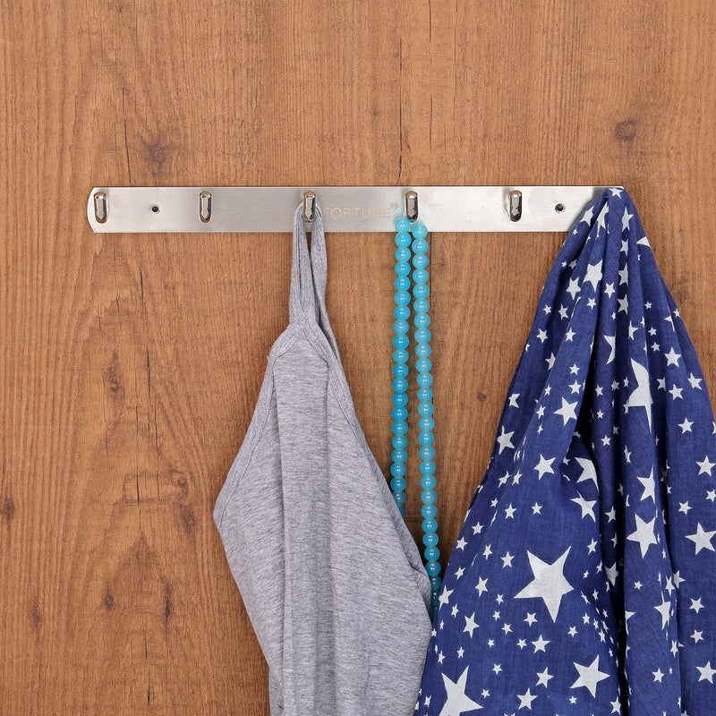 FORTUNE Stainless Steel Wall Hooks for Hanging Cloth and Towel Bathroom Cloth Hooks Hanger, Robe Hooks Rail, Door Hanger for Clothes Hanging Keys (6 Hooks) (Pack of 1) - Image 4