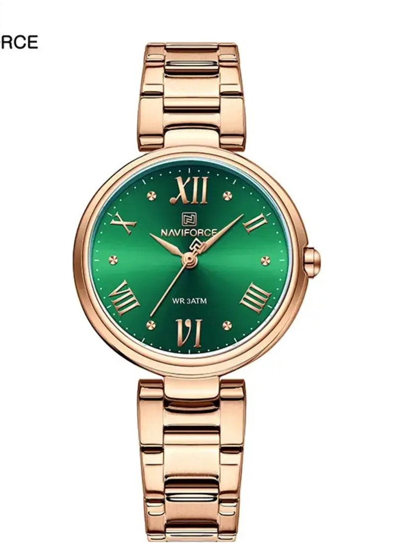 NAVIFORCE Women's Elegant Quartz Watch – Green Dial & Rose Gold Stainless Steel Bracelet  - Image 1