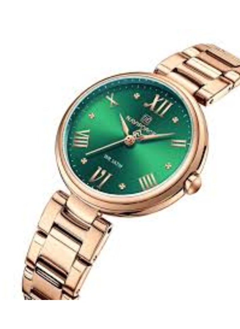NAVIFORCE Women's Elegant Quartz Watch – Green Dial & Rose Gold Stainless Steel Bracelet  - Image 2
