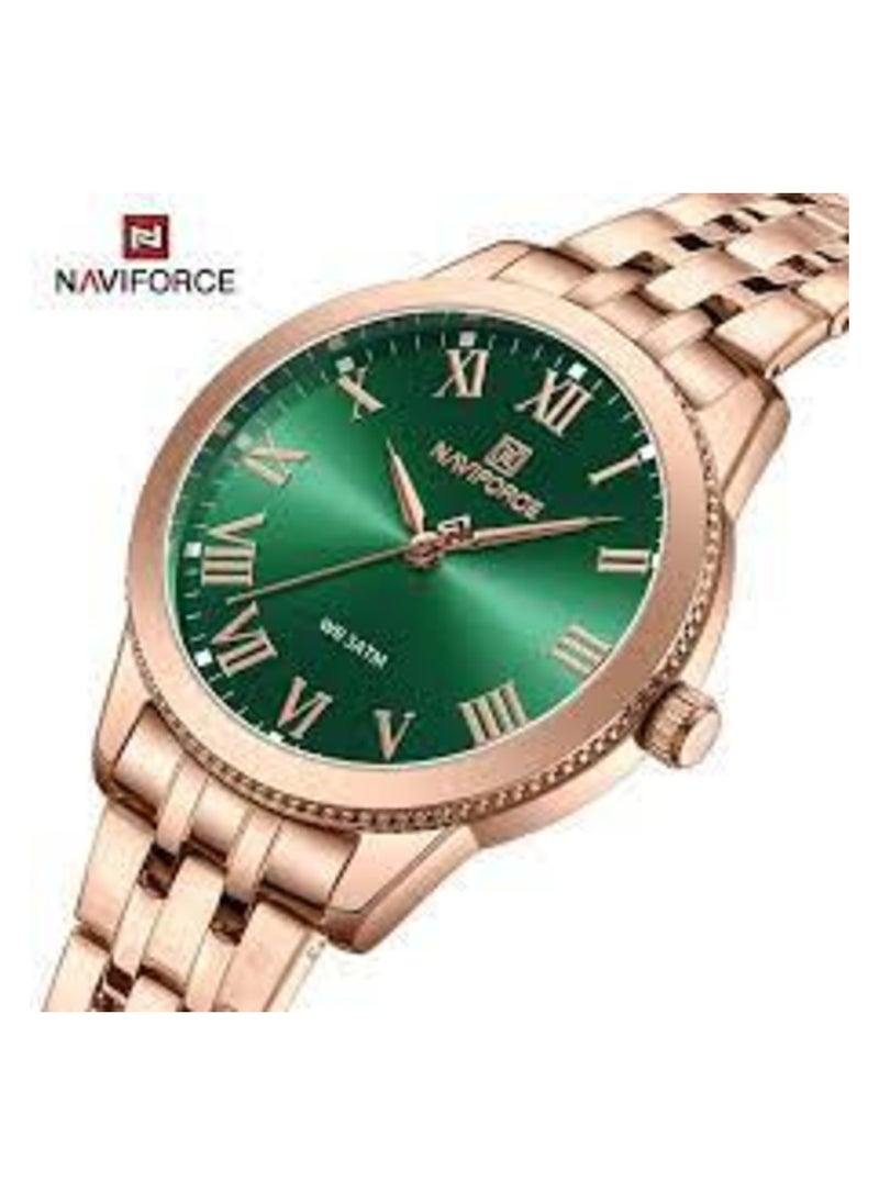 NAVIFORCE Women's Elegant Quartz Watch – Green Dial & Rose Gold Stainless Steel Bracelet  - Image 4