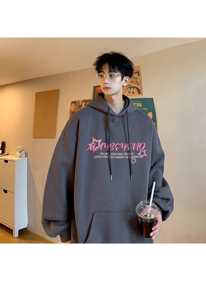 Maybeyond Trendy Hoodie For Men, Autumn And Winter Lazy Style Hooded Sweatshirt, Couple Outfit, Loose-fitting Hooded Top, Ma48 White And Gray, Size L - Image 3