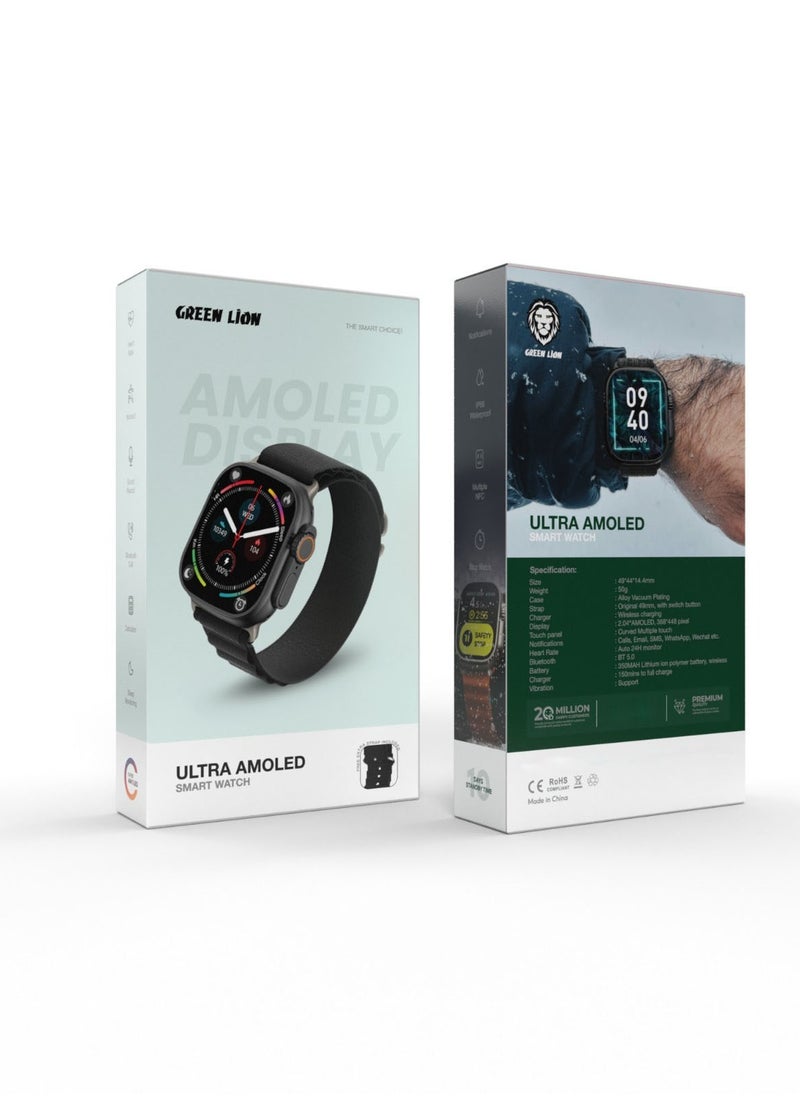 GREEN LION - Ultra Amoled Smart Watch / BT V5.0 / Notifications / Calls / Email / SMS / WhatsApp / WeChat / Multiple NFC / Stopwatch / Heart Rate / 10days Standby Time - Black - Image 1
