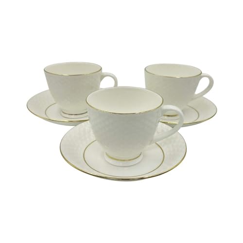 LVOOK Bone China Abstract and Golden Outline Designer Tea Cup with Saucer Set for Tableware, Dinning Ware| Pack of 6 Cup&Saucer- (White, 160 ML) - Image 2