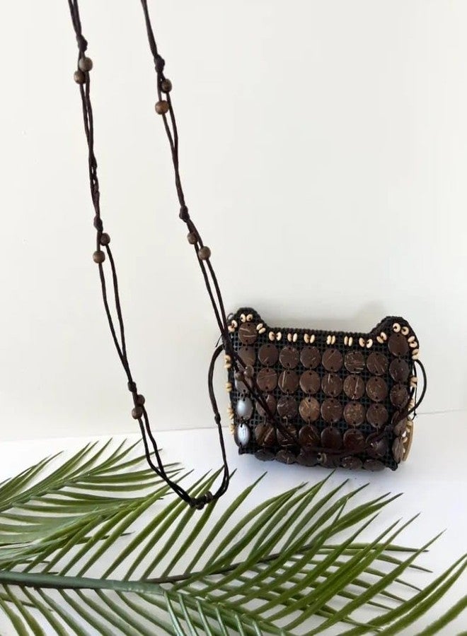 NAPP MALL Handcrafted Coconut Shell wooden Sling bag for Women|Crossbody Purse Handmade Natural Style Hanging Bag Ladies Purse girls sling bag girls designer purse mobile purse (BROWN SLING SMALL) - Image 4