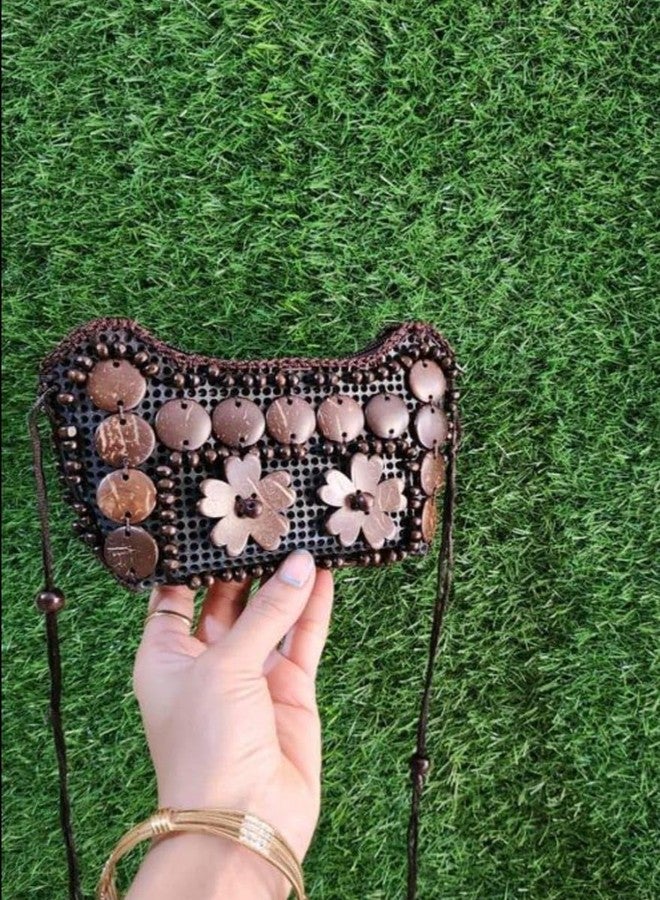 NAPP MALL Handcrafted Coconut Shell wooden Sling bag for Women|Crossbody Purse Handmade Natural Style Hanging Bag Ladies Purse girls sling bag girls designer purse mobile purse (BROWN SLING SMALL) - Image 2