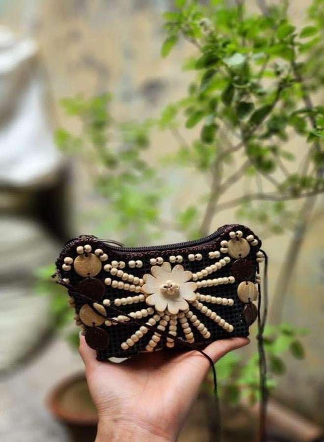 NAPP MALL Handcrafted Coconut Shell wooden Sling bag for Women|Crossbody Purse Handmade Natural Style Hanging Bag Ladies Purse girls sling bag girls designer purse mobile purse (BROWN SLING SMALL) - Image 3